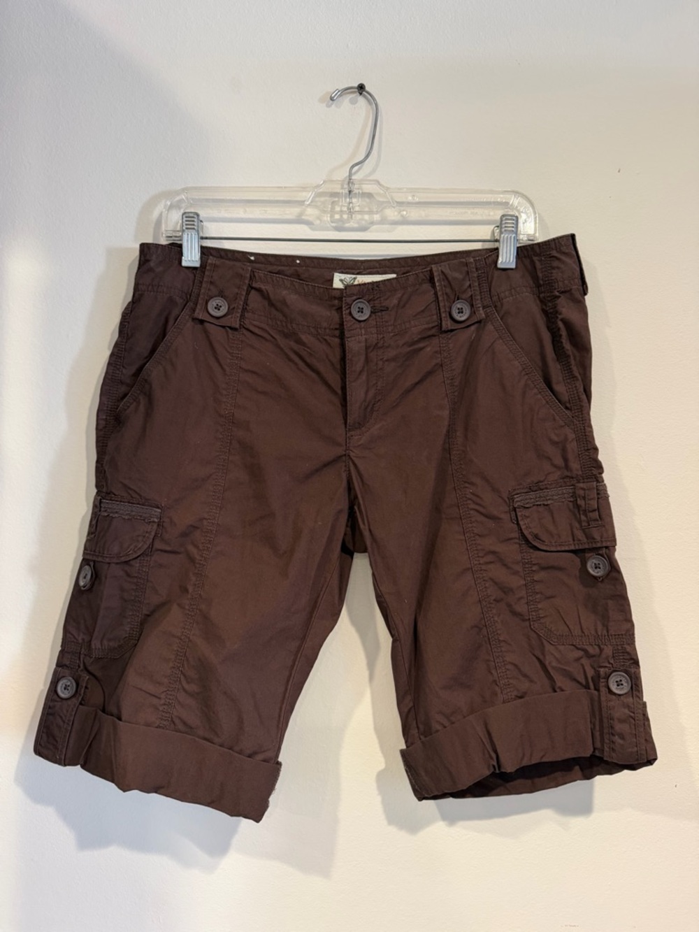 Women's Brown Cargo Shorts - Rolled Hem Utility Style